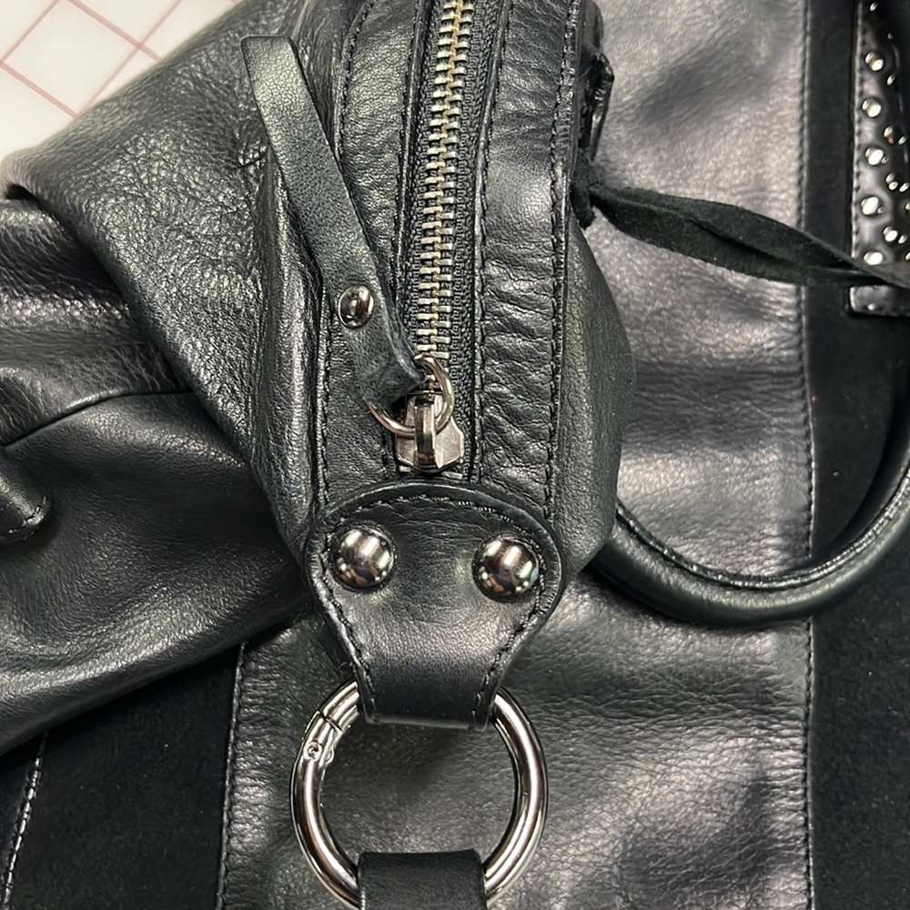 INNUE Career/Travel Black Leather/Suede Stud Accent Top Handle Long Strap Purse - Picture 13 of 16